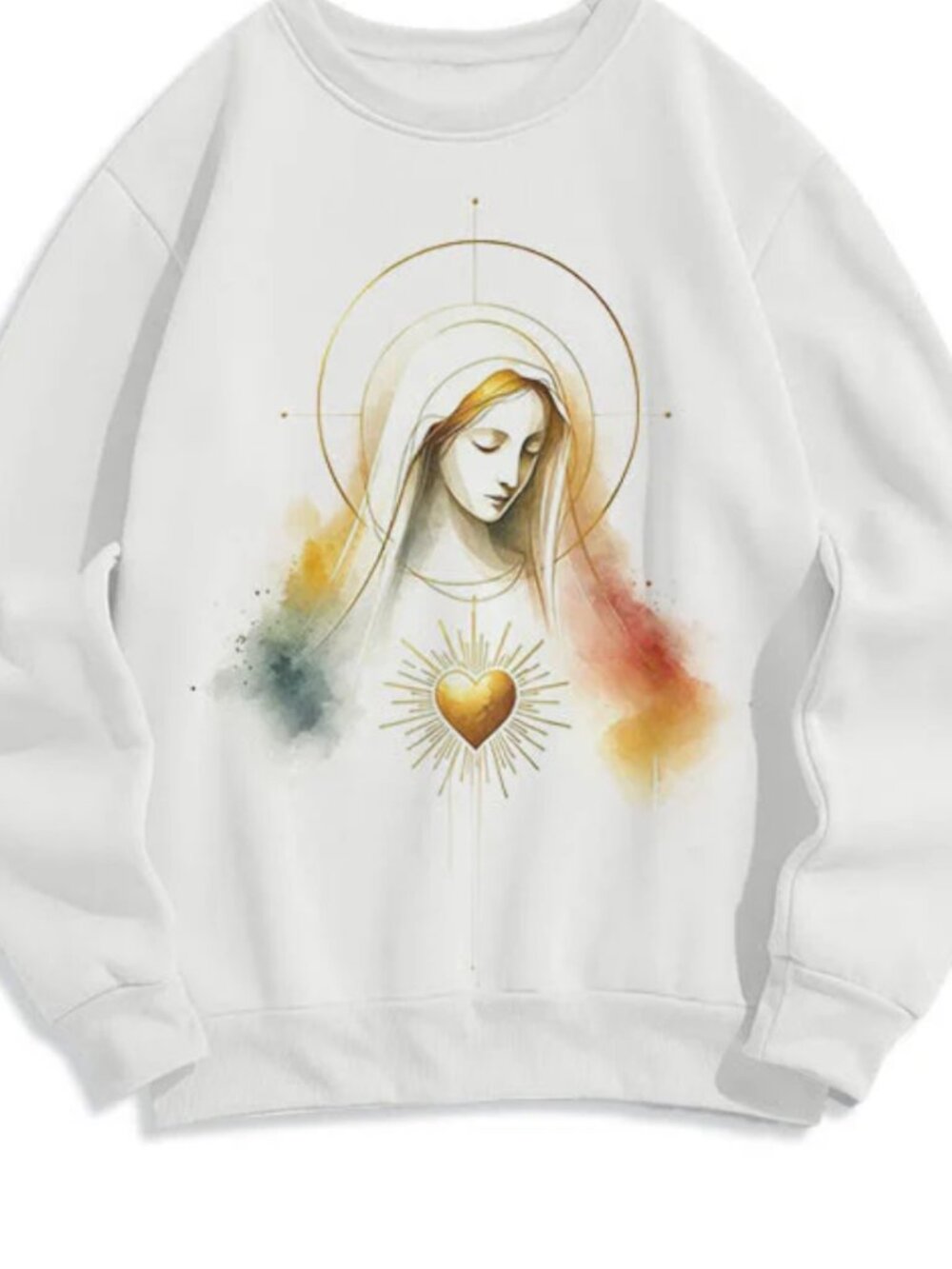 NEW Modern Style Halo Sacred Heart Virgin Mary Fleece Lined Polyester Sweatshirt